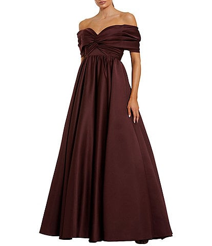 Mac Duggal Satin Off-The-Shoulder Gown
