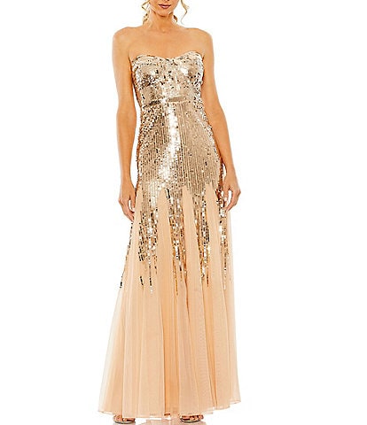Mac Duggal Sequin Mesh Strapless Sweetheart Neck A-Line Gown