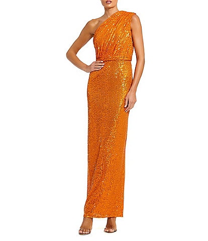 Mac Duggal Sequin Ruched One Shoulder Gown