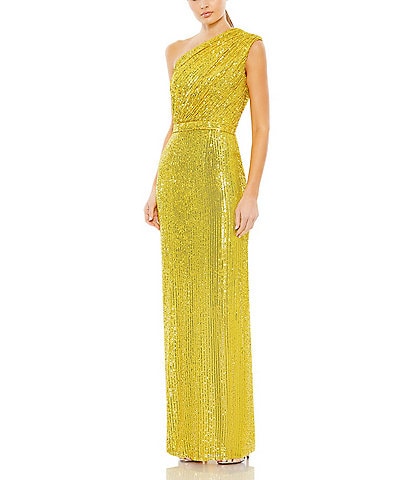 Mac Duggal Sequin Ruched One Shoulder Gown