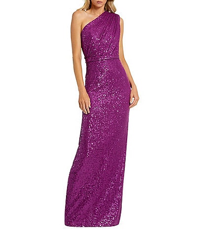 Mac Duggal Sequin Ruched One Shoulder Gown