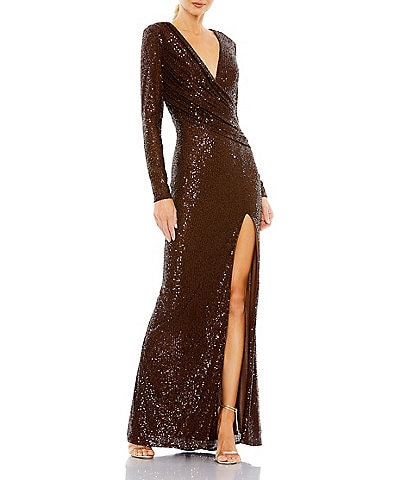 V-Neck Shirred Bodycon Glitter Knit Dress
