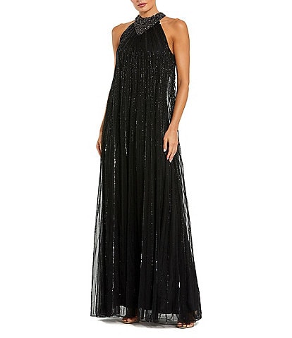 Mac Duggal Sleeveless Halter Neck Mesh Sequin Gown
