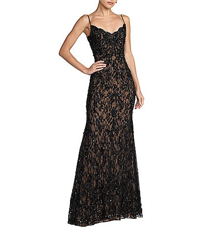 Mac Duggal Sleeveless Illusion Lace Column Gown