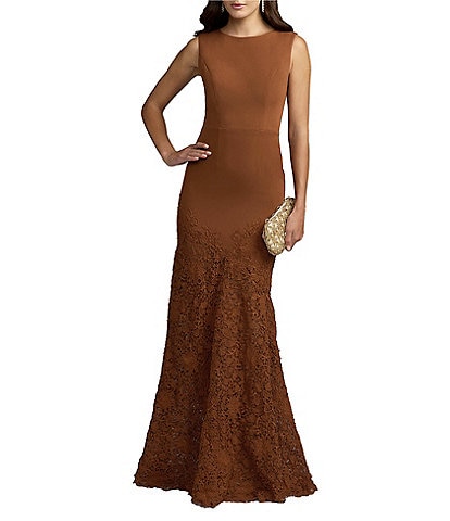 Mac Duggal Sleeveless Lace Bottom Evening Gown