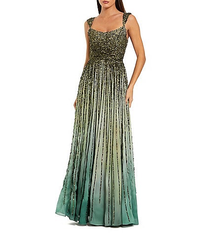 Mac Duggal Sleeveless Ombre Mesh Sequin A Line Gown