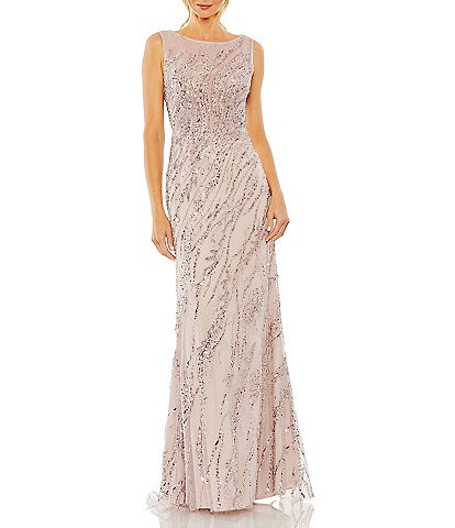 Mac Duggal Sleeveless Sequin Beaded Gown
