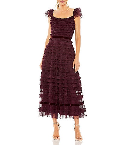Mac Duggal Square Neck Tiered Ruffle Gown