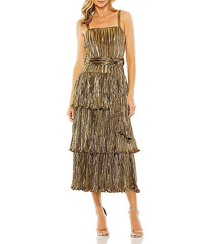 Mac Duggal Sleeveless Square Neck Tiered Ruffled Detail Dress