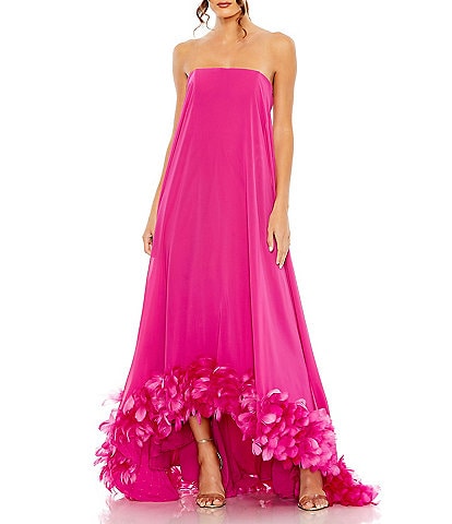 Mac Duggal Strapless Flare Feather Hem Gown