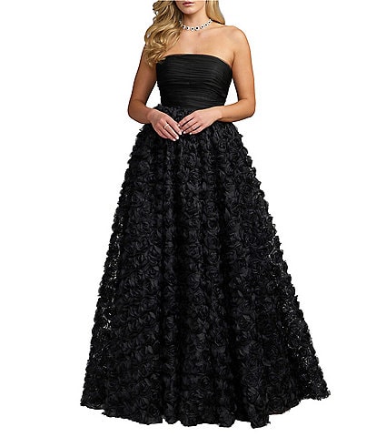 Mac Duggal Strapless Rosette Lace Ballgown