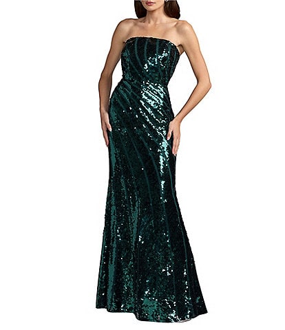 Mac Duggal Strapless Sequin Sheath Gown