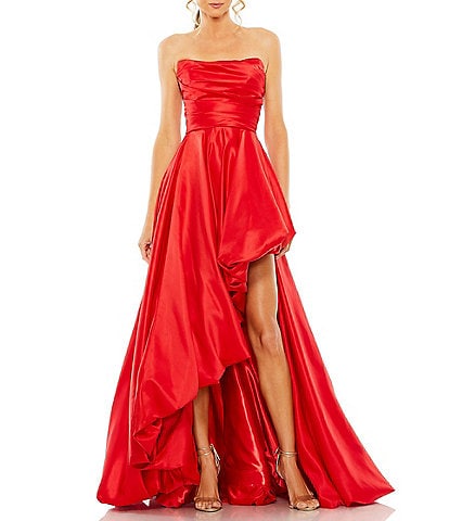 Mac Duggal Strapless Sleeveless Ruched Asymmetrical Bubble Hem Gown