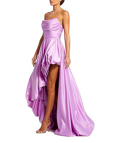Mac Duggal Strapless Sleeveless Ruched Asymmetrical Bubble Hem Gown