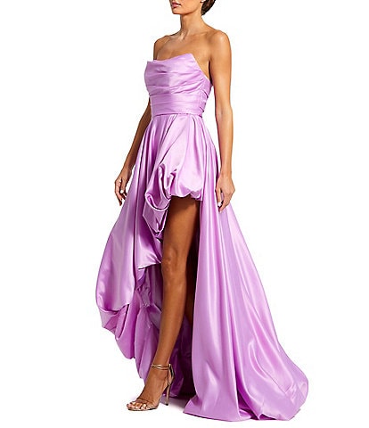 Mac Duggal Strapless Sleeveless Ruched Asymmetrical Bubble Hem Gown