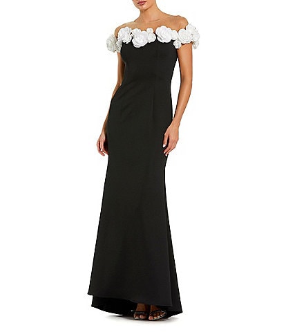 Mac Duggal Stretch Crepe Mermaid Gown With 3D Flower Applique