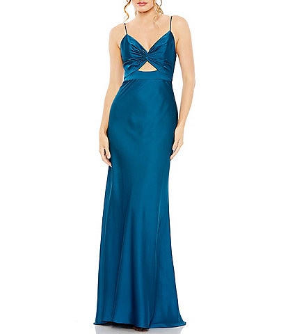 Mac Duggal Tie Front Keyhole V-Neck Spaghetti Strap Gown