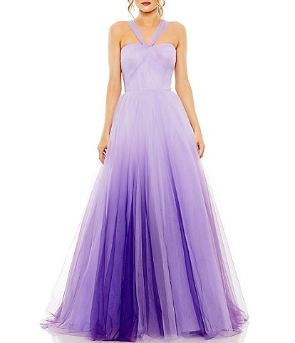Mac Duggal Tulle Ombre Halter Neck Sleeveless Ball Gown