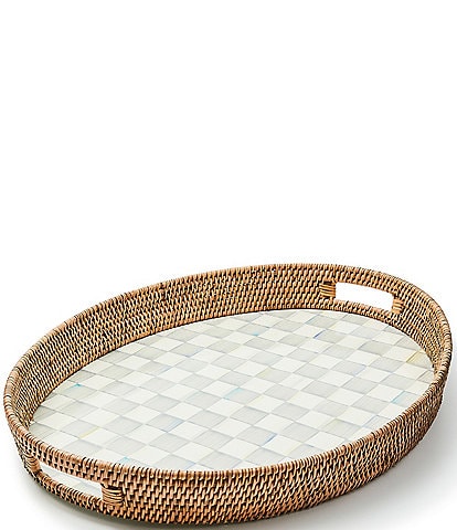 MacKenzie-Childs Check Enamel & Rattan Party Tray
