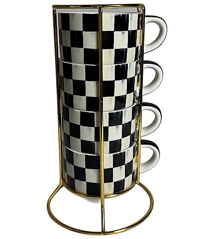 MacKenzie-Childs Check® Stoneware Cappuccino Stackable Cup Tower
