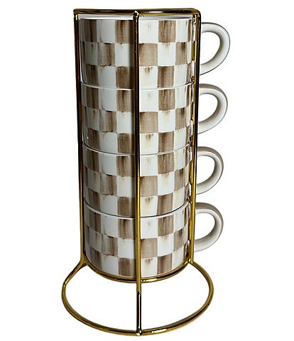 MacKenzie-Childs Check® Stoneware Cappuccino Stackable Cup Tower