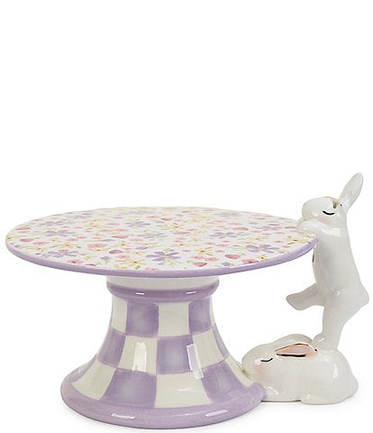 MacKenzie-Childs Easter Collection Posie Patch Mini Bunny Ceramic Pedestal Platter