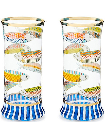 MacKenzie-Childs Go Fish Highball Glass, Set of 2