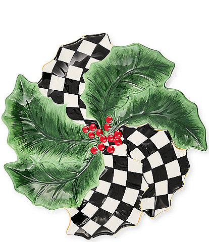 MacKenzie-Childs Holiday Collection Holly Leaf Ceramic Serving Platter