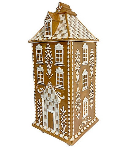 MacKenzie-Childs Holiday Collection Mocha Check Gingerbread Large Canister
