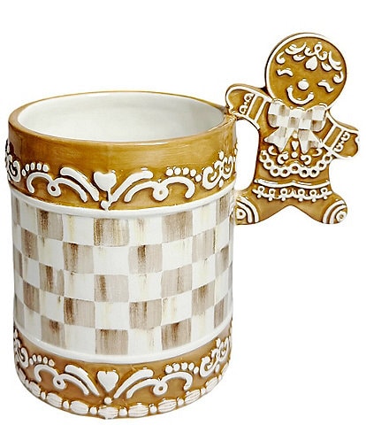 MacKenzie-Childs Holiday Collection Mocha Check Gingerbread Mug