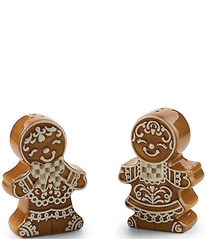 MacKenzie-Childs Holiday Collection Mocha Check Gingerbread Salt and Pepper Shaker 2-Piece Set