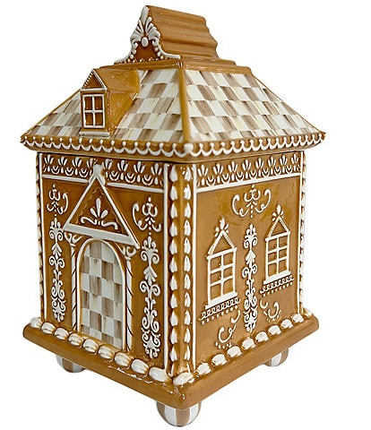 MacKenzie-Childs Holiday Collection Mocha Check Gingerbread Small Canister