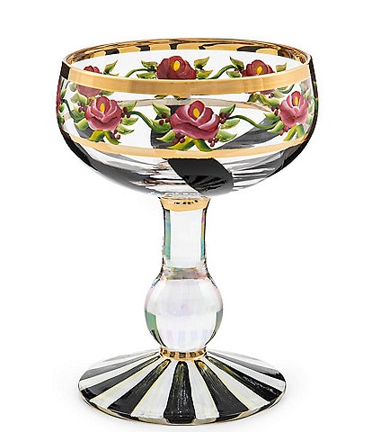 MacKenzie-Childs Maypole Black Floral Stripe Coupe Glass