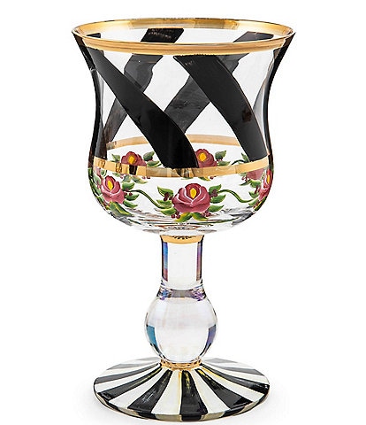 MacKenzie-Childs Maypole Black Floral Striped Wine Glass