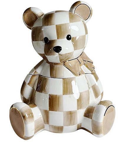 MacKenzie-Childs Mocha Check Bear Cookie Jar