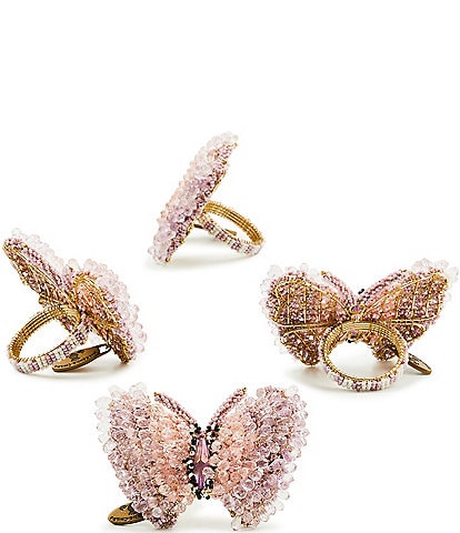 MacKenzie-Childs Pink Butterfly Hill Napkin Rings, Set of 4