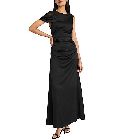 Maggy London Draped One Shoulder Crepe Back Satin A-Line Gown