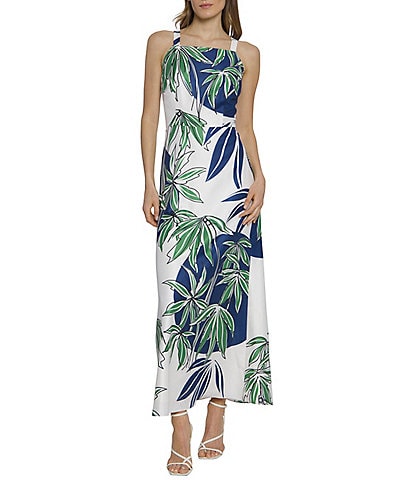 Maggy London Floral Print Square Neck Sleeveless Maxi Dress