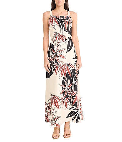 Maggy London Floral Print Square Neck Sleeveless Maxi Dress