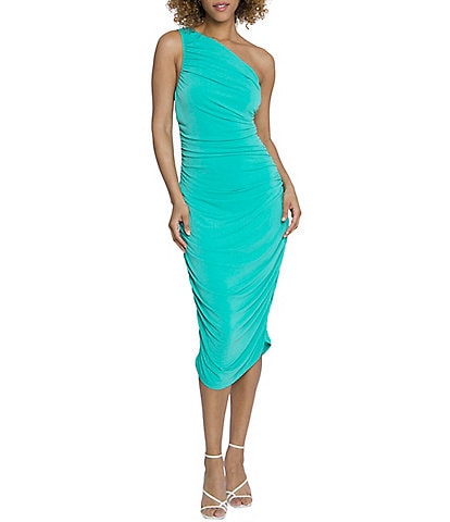 Maggy London Matte Jersey Ruched One Shoulder Sleeveless Midi Dress