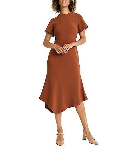 Maggy London Mock Neck Ottoman Crepe Asymmetrical Midi Dress