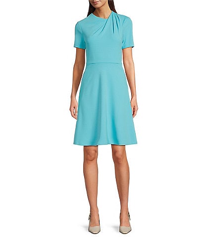 Maggy London Scuba Crepe Asymmetrical Crew Neck Short Sleeve A-Line Mini Dress