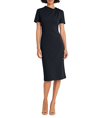 Maggy London Stretch Crepe Twist Crew Neck Short Sleeve Sheath Dress