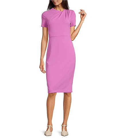 Maggy London Stretch Crepe Twist Crew Neck Short Sleeve Sheath Dress