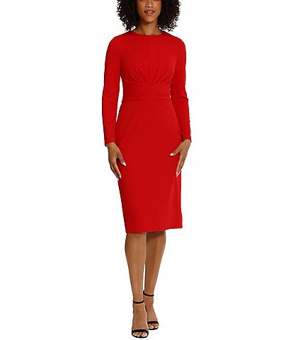 Maggy London Stretch Crew Neck Long Sleeve Dress