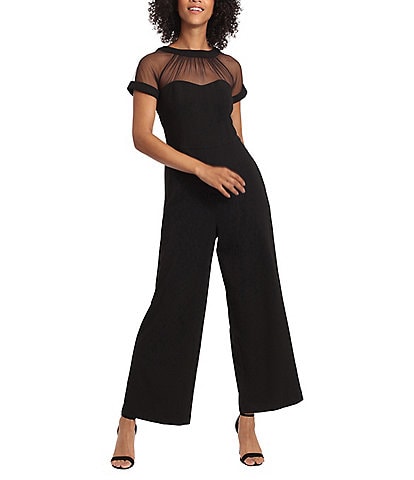 Maggy London Stretch Illusion Crew Neck Short Sleeve Jumpsuit