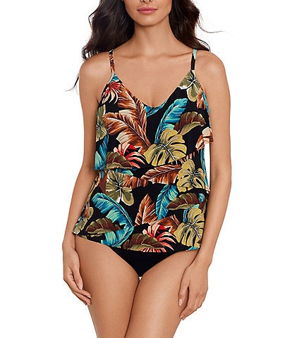 Magicsuit Aloe Chloe V-Neck Tankini Swim Top & Solid Jersey Brief Shirred Swim Bottom