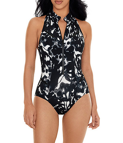 Magicsuit Dream State Coco Printed Zip Front High Neck Underwire One Piece Swimsuit