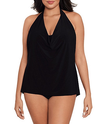 Magicsuit Plus Size Solid Sophie Draped Cowl Neck Underwire Tankini Swim Top & Solid Jersey Brief Shirred Swim Bottom