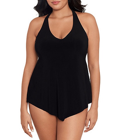 Magicsuit Plus Size Solid Taylor V-Neck Underwire Tankini Swim Top & Solid Jersey Brief Shirred Swim Bottom